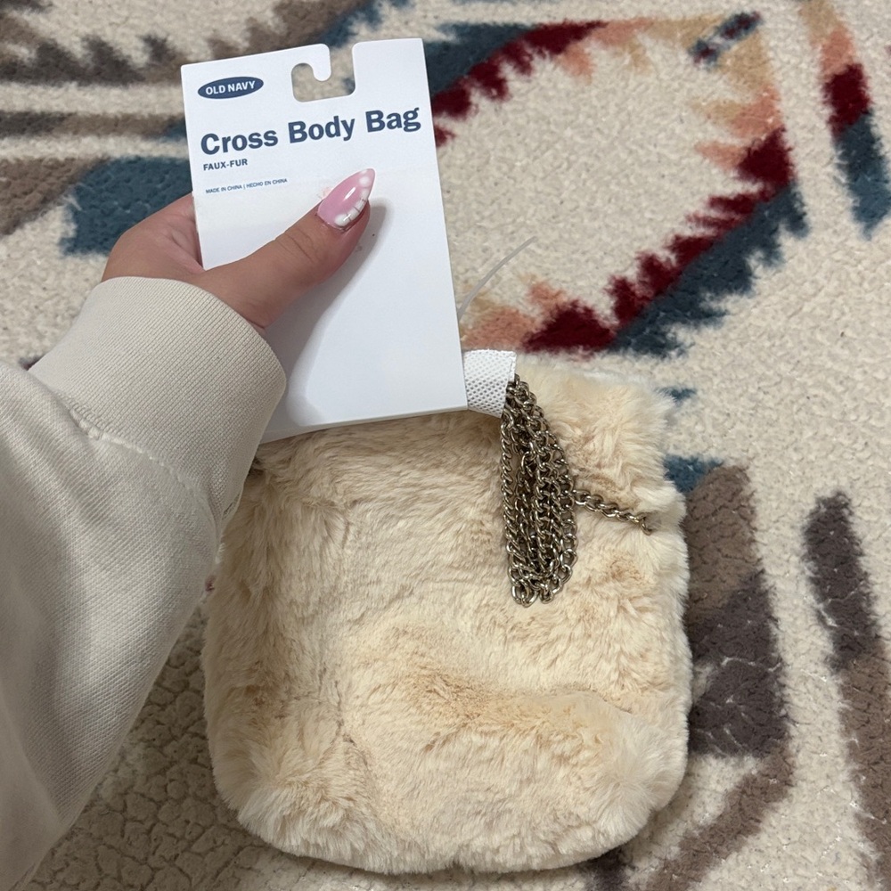 Brand New Old Navy Cream Faux Fur Crossbody Bag